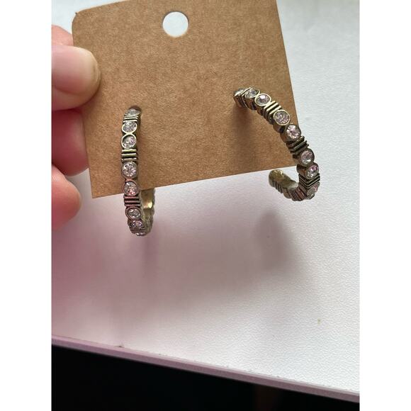 Premier Designs Antique Gold Sparkle Rhinestone Hoop Earrings - Picture 6 of 6